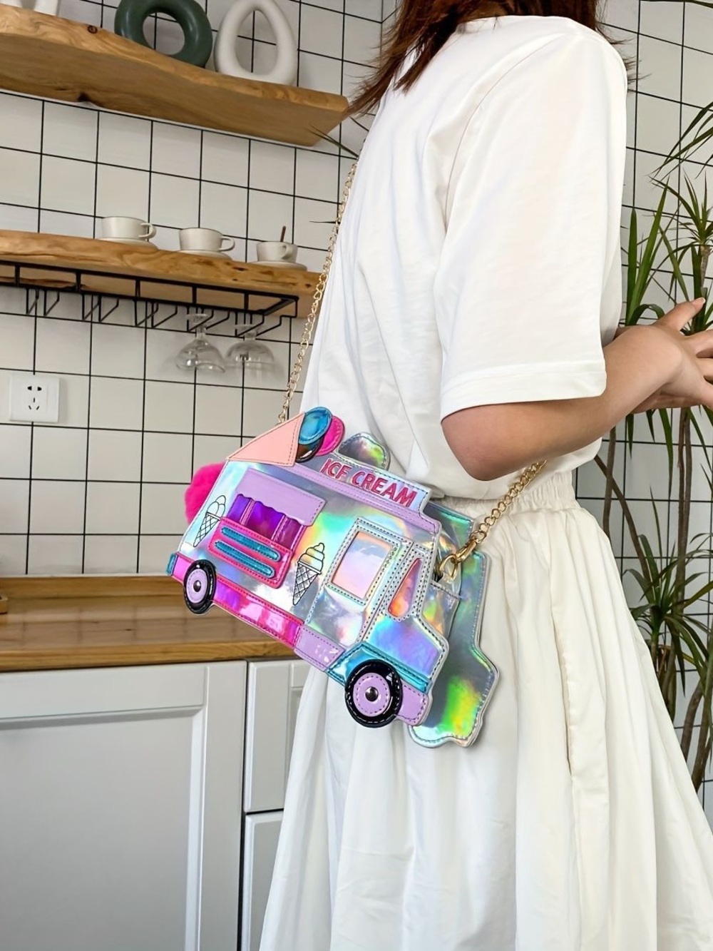 Holographic Ice Cream Truck Crossbody Bag - Pink Multi